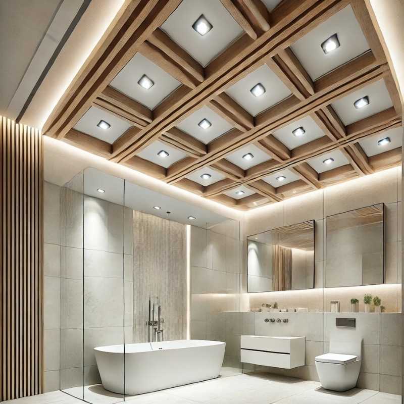 Banyo asma tavan modelleri, neme dayanıklı ve estetik tasarımlar, modern banyo dekorasyonu için asma tavan çeşitleri.