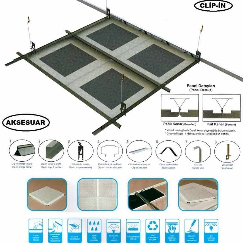 Klipin tavan malzemeleri ile mekanınıza gizli taşıyıcı sistem estetiği kazandıran dayanıklı ve şık tavan çözümleri hakkında bilgi.